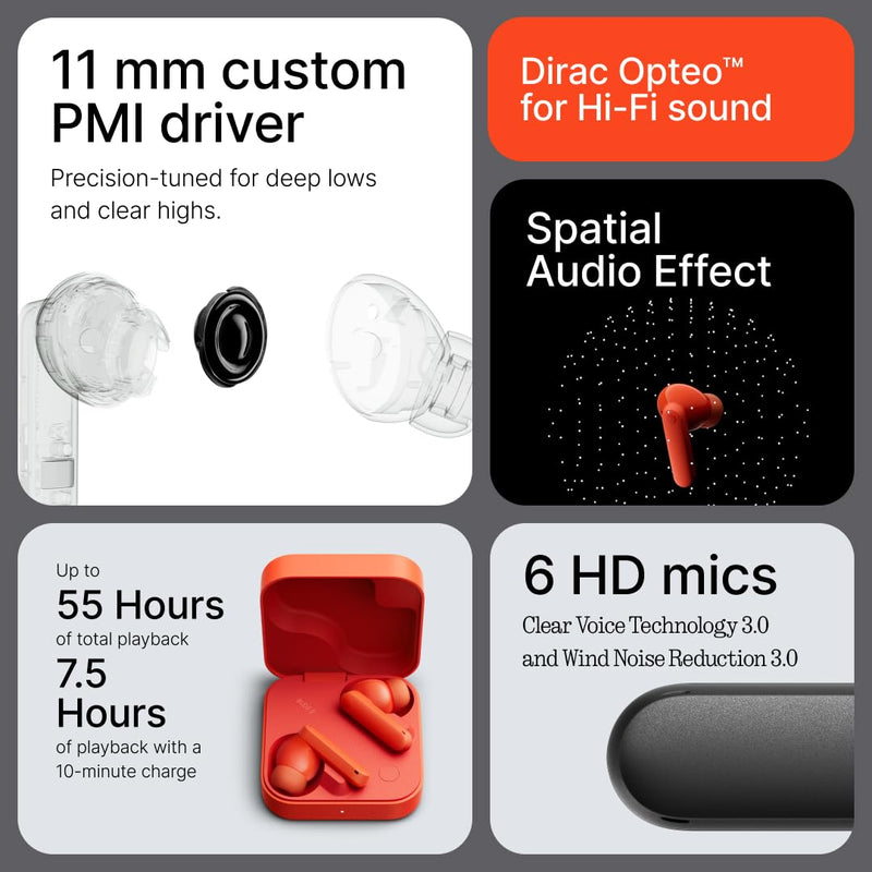 CMF BY NOTHING Buds 2 Wireless Earbuds, Bluetooth Headphones with 48dB Hybrid ANC, Ultra Bass Technology Active Noise Cancellation Earphones, 55 Hours Playtime, 6HD Mics, ChatGPT Integration Orange