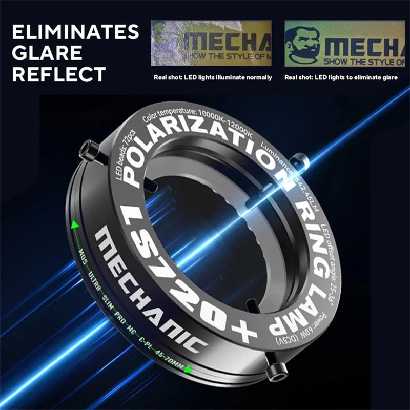 Microscope Ring Light Polarized Ring Lamp Adjustable 72 LED Ring Light Source Anti Glare Eliminates Reflection Illuminator for Stereo Microscope & Camera