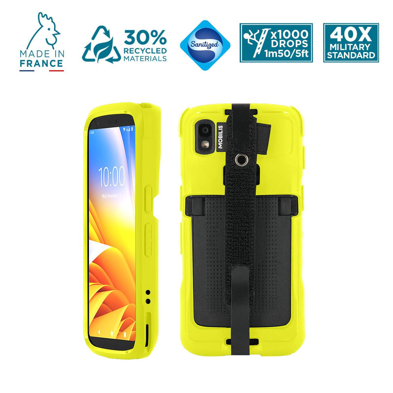 Mobilis Rugged Case for Zebra TC22 TC27 Mobile Computer with Handstrap, Reinforced Protective Cover, Military Grade Shockproof, Compatible with Charging Accessories, Recycled Materials, Neon Yellow