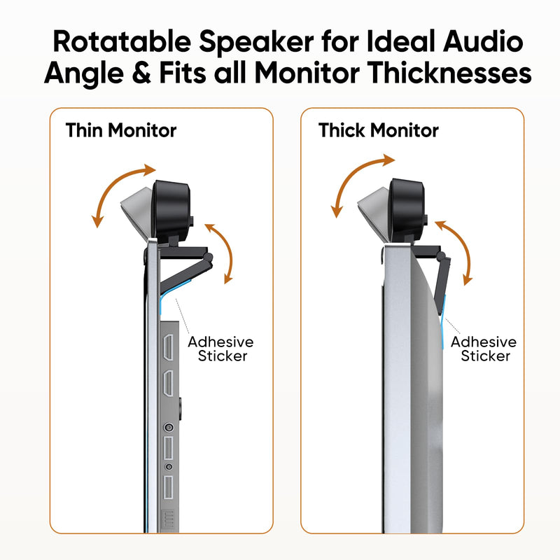 Inwa Computer Speakers with Microphone for Desktop PC, USB Wired Clip On Computer Sound Bar, Plug-n-Play Laptop Speaker w/Mic for Meeting/Gaming/Learning, Clear Audio, Easily Clamps to Monitors Black