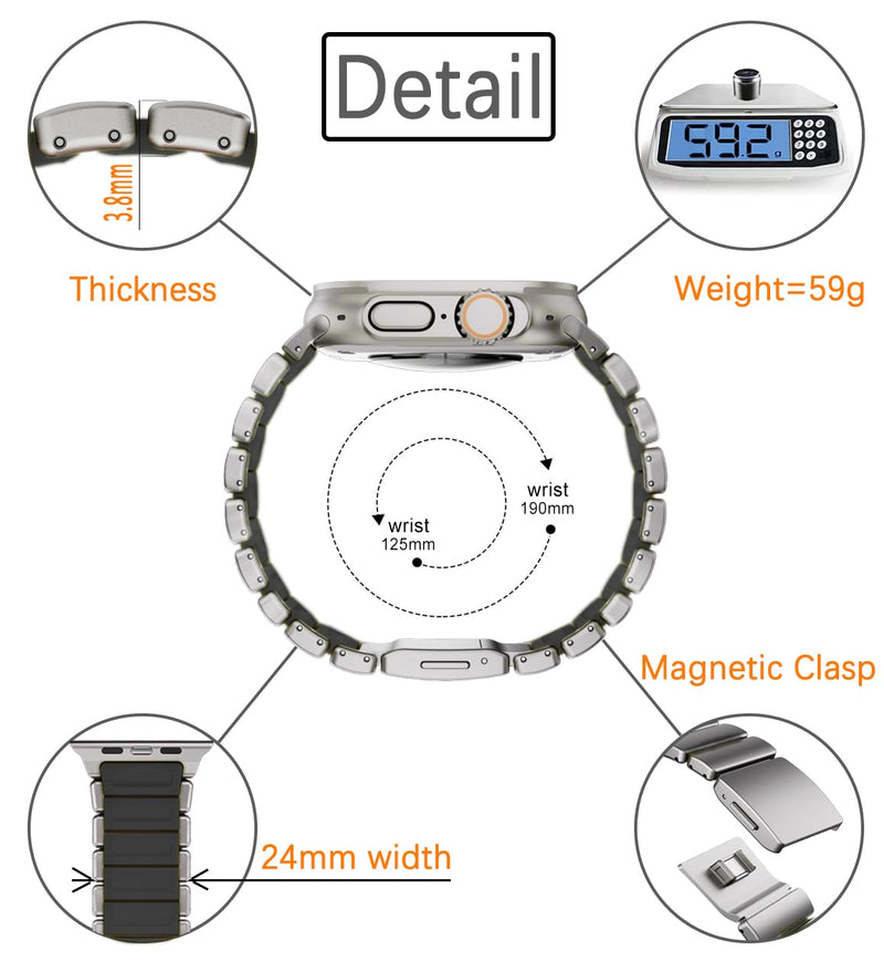 Titanium Band for Apple Watch 11/10/9, Ultra 3, SE 3, Silicone Lined, DLC | MaKTech DLC Scratch-Resistant, Magnetic Clasp, Lightweight Bracelet, for Apple Watch 11/10/9/8/7/6/5/4, Ultra 3/2/1, SE 3/2/1 46mm/45mm/44mm/49mm Titanium/Black