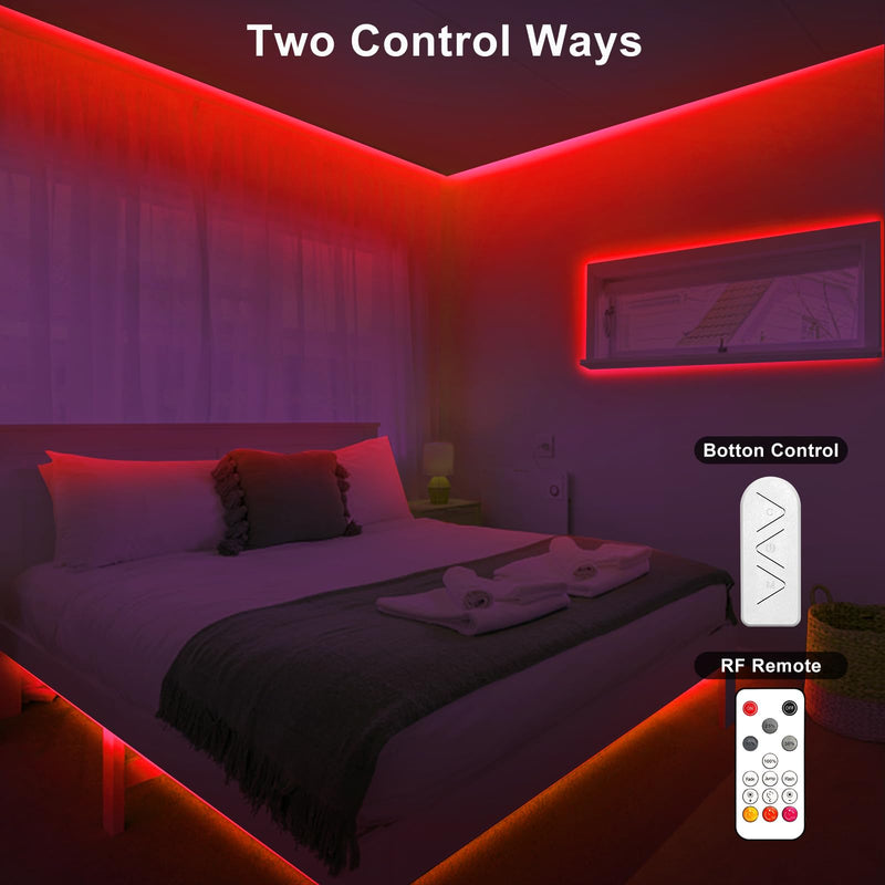 Tatazone 16.4ft Red COB Led Strip Lights with RF Remote, Dimmable Bright Dotless Adhesive Indoor Led COB Light Strip for Cabinet, Painting, Room, Bed