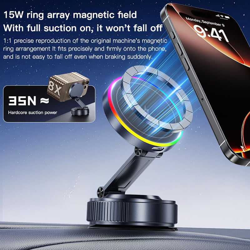for MagSafe Car Mount Charger,15W Wireless Charge,Phone Holder for Your Car | [120+LBS Strong Suction & 3000gf Magnetic] 360° Adjustable Car Phone Holder for iPhone 17 16 15 14 13 12 Pro Max Air Plus