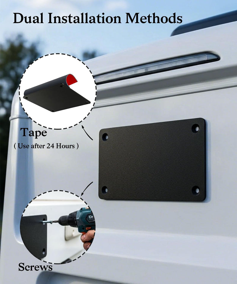 Black Metal Mounting Plate for Magnetic Wireless Backup Camera | Iron Bracket with Adhesive or Screw Installation, Compatible with RV, Trailer, Truck, Camper