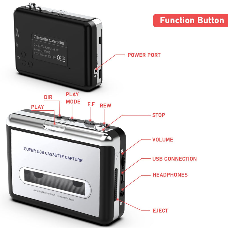 [AUSTRALIA] - Cassette Player - Compact Tape Player Portable Recorder with Earphone-Convert Audio Music Cassette to MP3 Digital, Compatible with Laptop/PC/MAC- for Entertainment, Travel, Light Sports(Silver) silver 