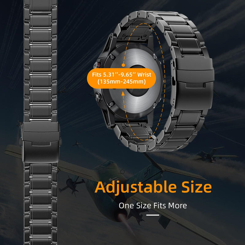 Luxury Titanium Fenix 8 51mm/7X/6X/5X Plus Band, 26mm Premium Metal Quickfit Bands Watch Strap with Swept Wing Clasp Compatible for Garmin Fenix 7X Pro/6X Pro/5X Plus/Enduro 3/Tactix 7 Bands Black