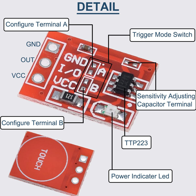 20 Pcs TTP223 Touch Button Module Self-Locking Jog Capacitive Touch Key Switch Sensor Module Single Channel for Arduino with Dupont Cable