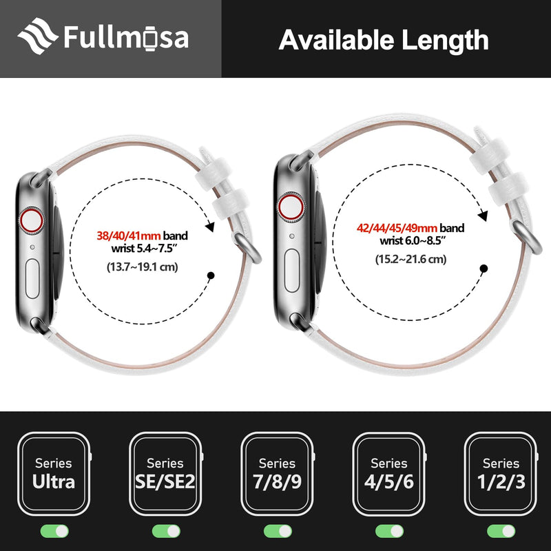 Fullmosa Compatible Stainless Steel Apple Watch Band 44mm/45mm/42mm Golden with Case & Compatible Leather Apple Watch Band 44mm/45mm/42mm, White