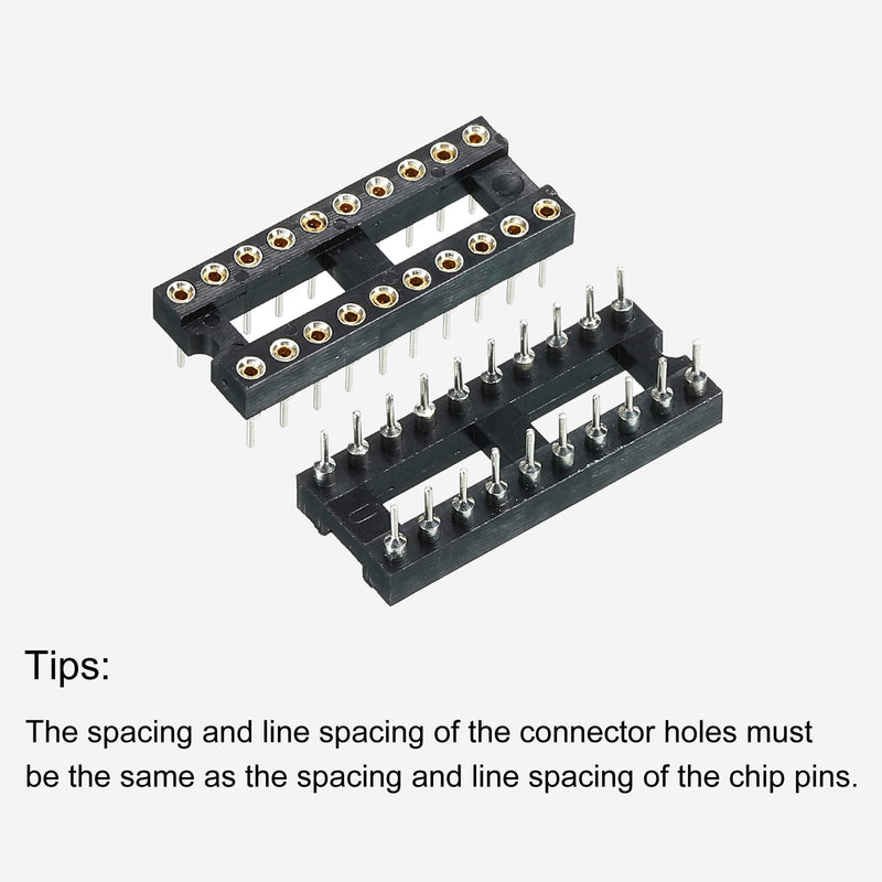 sourcing map DIP IC Chip Socket Adapter Flat Pin 20P 2.54 mm Pitch IC Socket for PCB Board Chip, 6 Pack