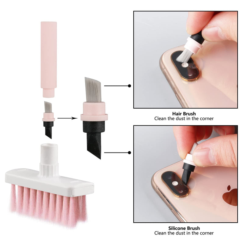 Soft Brush Keyboard Cleaner, Computer Cleaning Tool Kit, 7 in 1 Multipurpose Corner Slit Duster Keycap Puller and Soft Microfiber Brush for Bluetooth Headset Lego Airpods Laptop Camera Lens (Pink) Pink