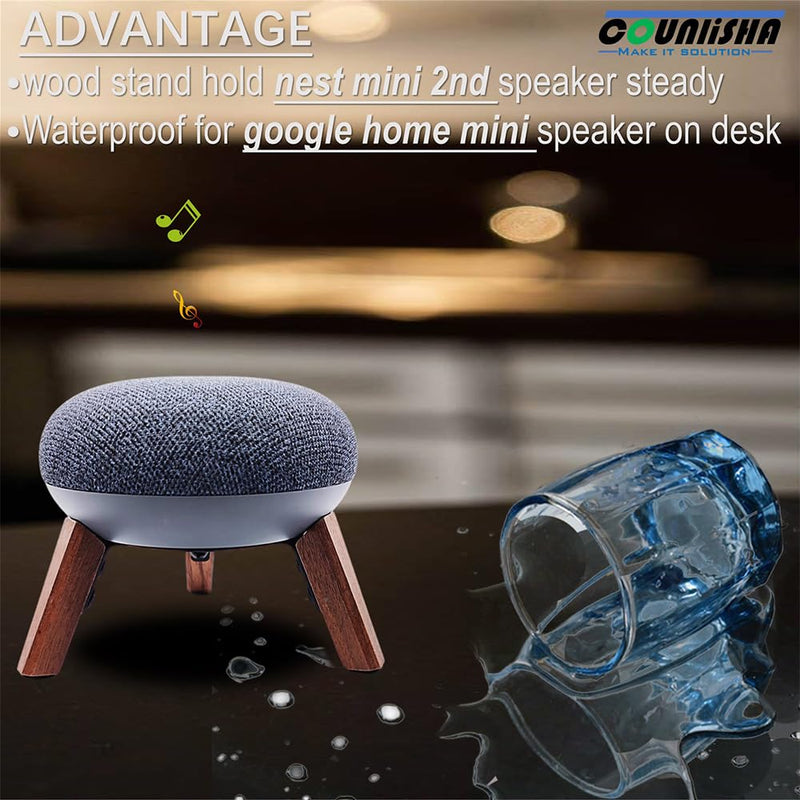 Real Wood Mount compatible for google home mini,nest mini speaker,Tripod Mount holder with Metal Frame,Anti-Slip Safe Stable wooden stand for home Mini on Desk (Walnut)