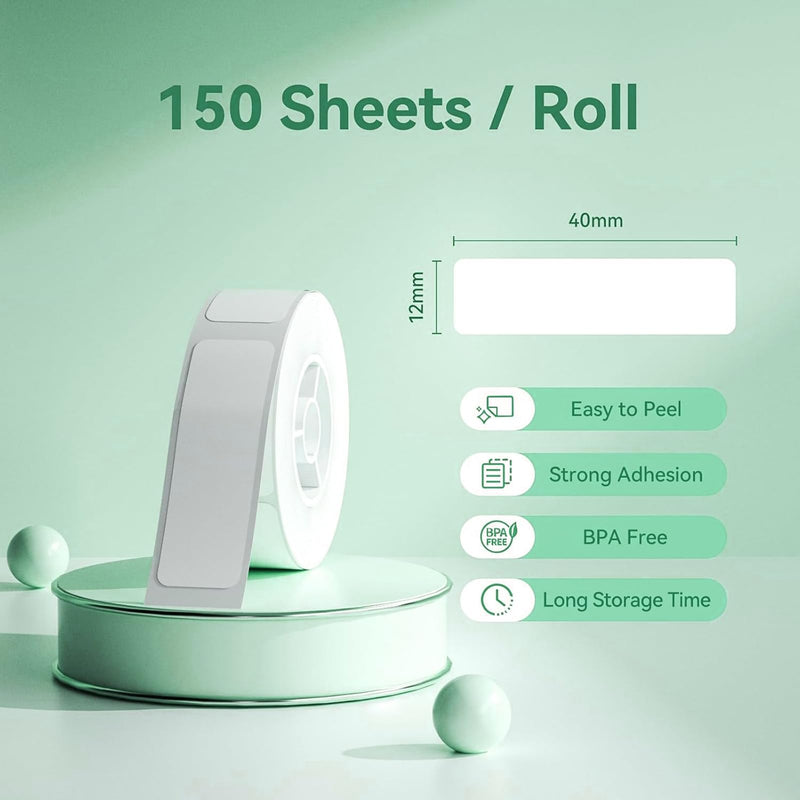 6 Rolls Thermal Label Tape, 0.47" x 1.57" (12x40mm) 160 Sheets/Roll, White Self-Adhesive Label Stickers Compatible with D30 D32 D35 Q30 P11 P12 P15 Thermal Printer 0.47"x1.57" 6