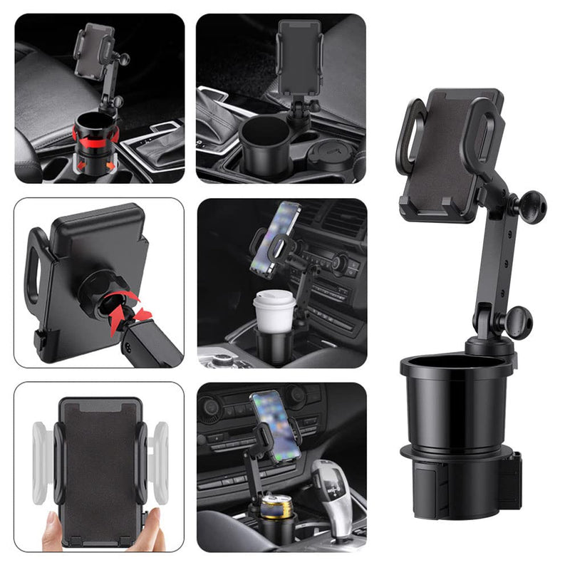 Center Console 2 in 1 Universal Cell Phone Holder Car Cupholder, Cup Holder Phone Mount for Car, Phone Mount for Car with 360° Rotation Fit for Most Cars