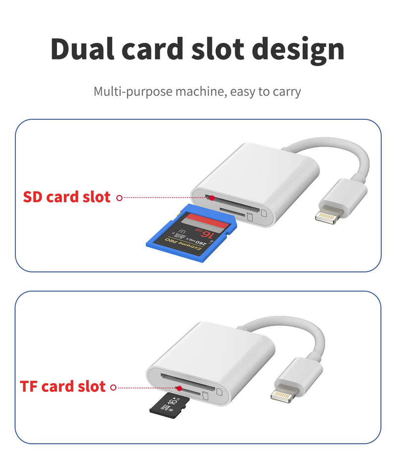 Micro SD Card Reader Adapter Accessories Iphone Camera Memory TF Lightning Compact Flash Photo Viewer Compatible for 13 12 11 Pro Max X XS XR 8 7 6plus Ipad Air Mini 2021 2020 2019 Apple MFI Certified