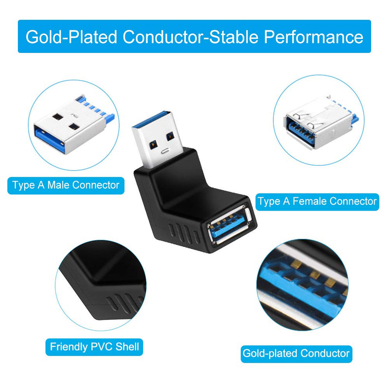 [6 Pack] ELUTENG USB 3.0 90 Degree Right Angle USB Extender Adapter Male to Female USB 3.0 Super Speed Connector UP Down / Left Right USB Extender Coupler Vertical L Shape for USB Devices