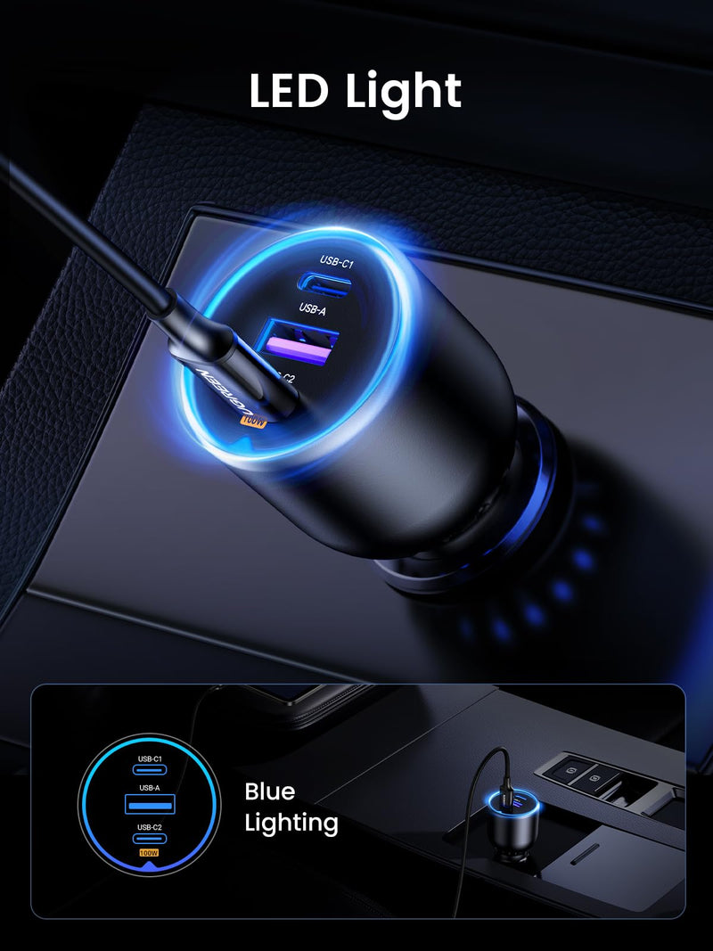 [AUSTRALIA] - UGREEN 130W USB C Car Charger, Type C Car Charger Adapter, Fast Charging Car Charger Compatible with iPhone 16 16 Plus 16 Pro 16 Pro Max 15 14 13 12, Galaxy S24 S23 Ultra, iPad, MacBook, and More 