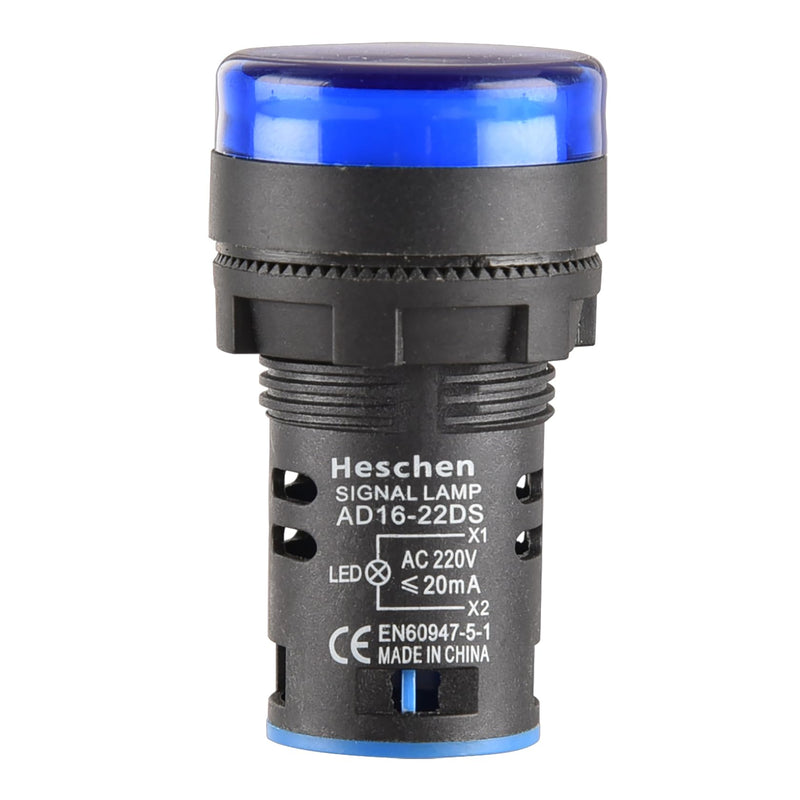 Heschen 22mm LED Indicator Light AD16-22D/S 220VAC 20mA Blue Light Color (Pack of 5)