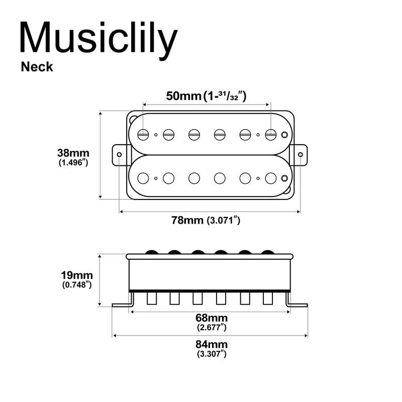 Musiclily Pro LP-OBLA Alnico 5 Uncovered Humbucker Neck Pickup for Electric Guitar, Black Black Neck