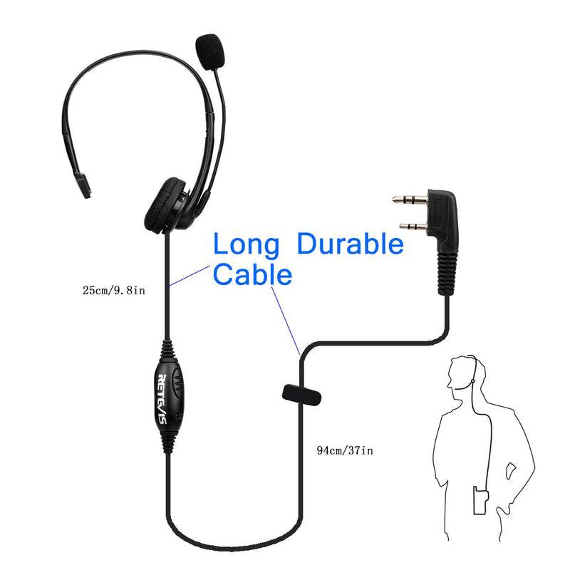 [AUSTRALIA] - Retevis Overhead Walkie Talkie Headset with Boom Mic, 2 Pin, for RT22 RT68 RT21 H-777 RT86 RT19 RB26 RB45, Compatible with Kenwood Arcshell Walkie-Talkie, Two Way Radio Headset(5 Pack) 