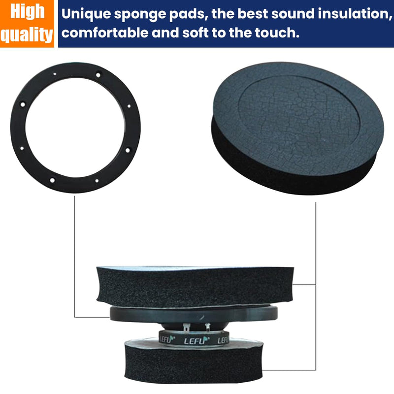 4 Pcs 6.5" Foam Speaker Enhancer, Car Door Foam Speaker Rings Blocker, Self Adhesive Soundproof Sponge Kit, Bass Blocker Pad with High Rebound for Stereo Audio Speaker