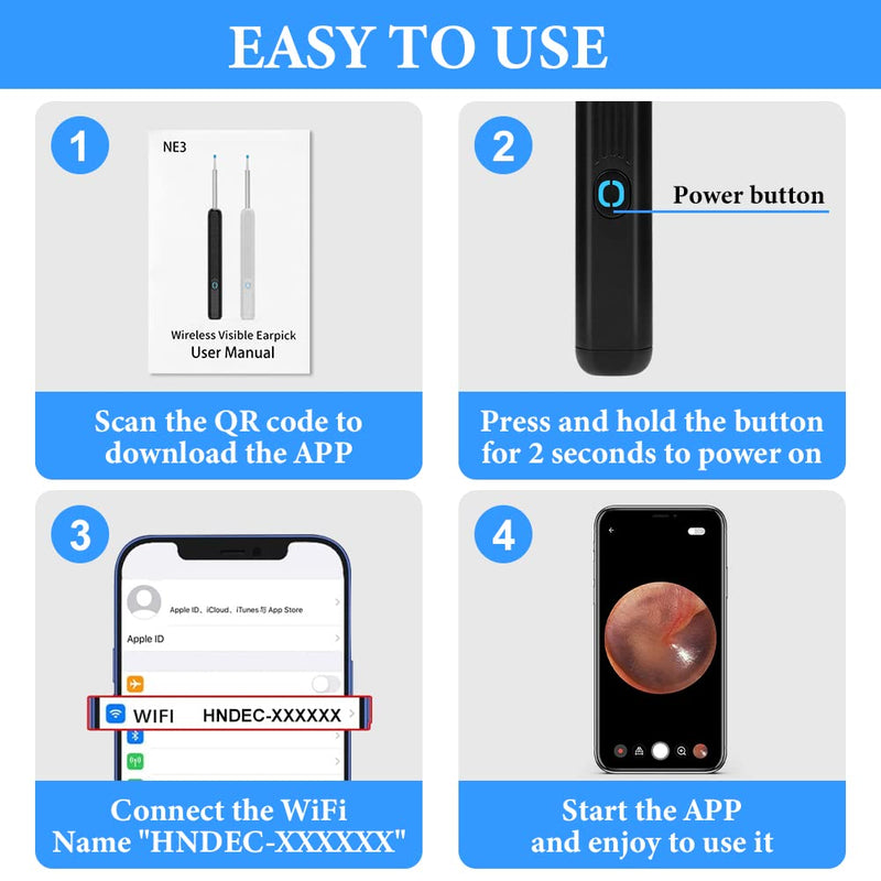 ACWOO Ear Wax Remover Otoscope, Ear Cleaner Camera Ultra Thin, IP67 Waterproof Ear Endoscope Ear Cleaner for Adults, Wireless HD Otoscope for Adults, Children and Pets, Black
