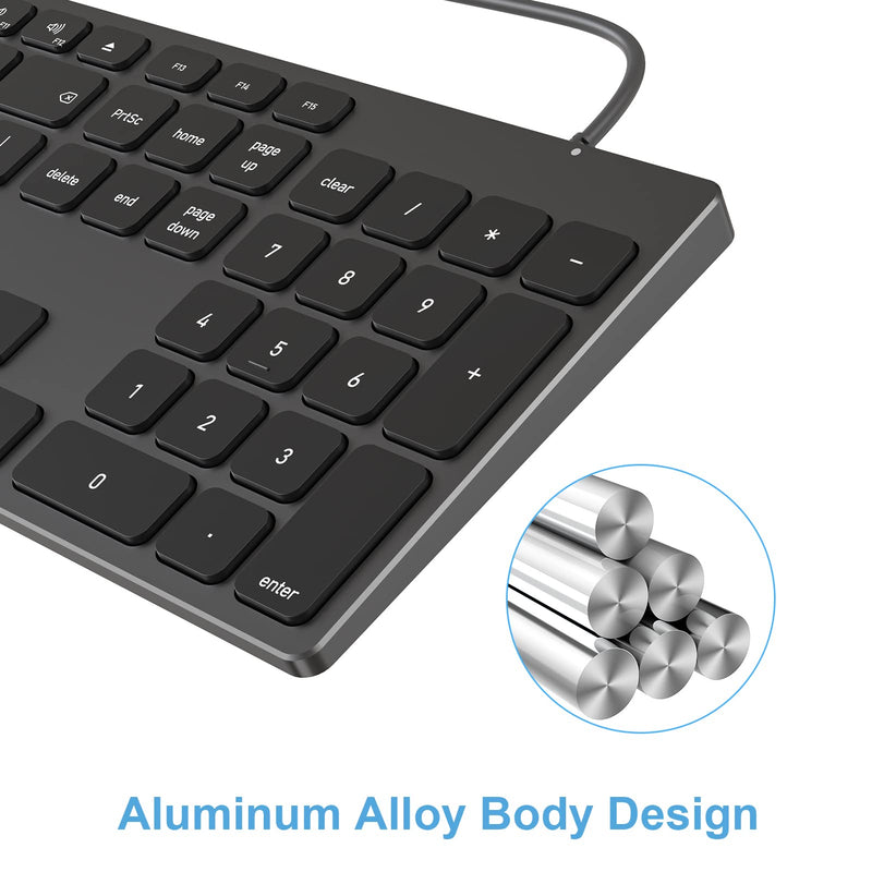 Aluminum USB Wired Keyboard with Numeric Keypad for Mac Pro, Mini Mac, iMac, iMac Pro, MacBook Pro/Air, Laptop and PC Computer Black