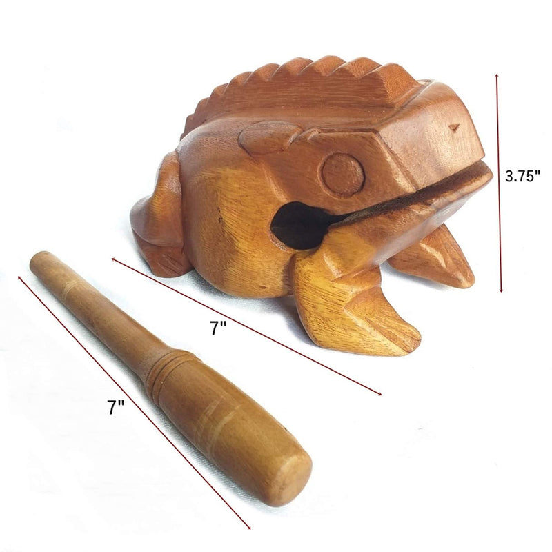 Large 7" Wood Frog Guiro Rasp Percussion Instrument Tone Block Frog Animal Shaped Figurine Wooden Handcraft Musical Lucky Frog Home Office Decoration (Tan) Tan