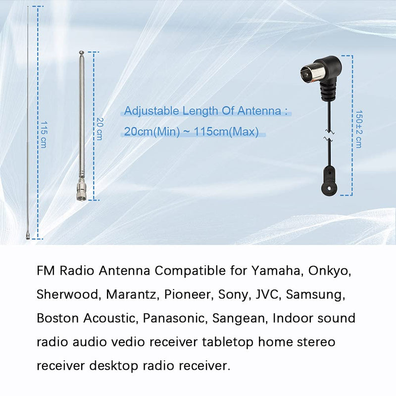 Superbat Telescopic FM Antenna for Stereo Receiver Indoor, FM Radio Antenna 75 Ohm UNBAL for Yamaha Onkyo Denon Table Top Home Theater Receiver Radio Receiver Antenna Tuner Telescopic FM Antenna kit