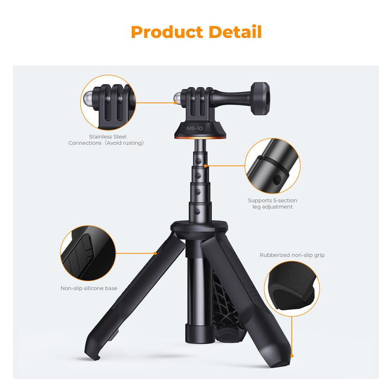 [AUSTRALIA] - K&F Concept Selfie Stick for GoPro, Portable Gopro Tripod Extendable Gopro Stick Gopro Vlog Tripod Stand for GoPro Hero 13 12 11 10 9/Max/DJI OSMO/Insta 360 AKASO Action Camera. Dark 