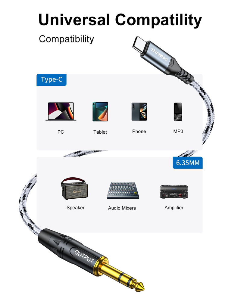 SNANSHI USB C to 1/4 Inch Audio Cable 3.3ft - Type-C to 6.35mm TRS Stereo Audio Cable for Sound Board,AMP,Mixer,Speaker (𝐍𝐨𝐭𝐞:𝐂𝐚𝐧𝐧𝐨𝐭 𝐛𝐞 𝐮𝐬𝐞𝐝 𝐟𝐨𝐫 𝐆𝐮𝐢𝐭𝐚𝐫 𝐑𝐞𝐜𝐨𝐫𝐝𝐢𝐧𝐠)
