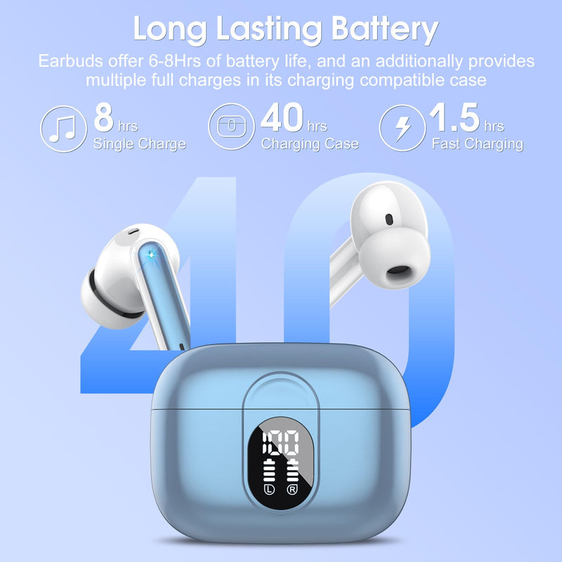2 Sets Wireless Earbuds 2024 Bluetooth 5.3 Headphones HiFi Stereo, 40H Playtime in-Ear Earbud, Bluetooth Earbuds with LED Power Display, IP7 Waterproof Wireless Earphones Sport Headset Blue+Green