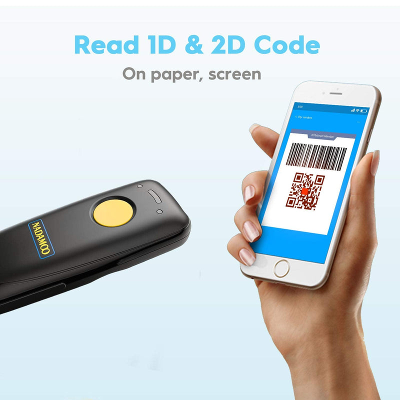 NADAMOO Wireless 2D Barcode Scanner Compatible with Bluetooth, 2.4G Wireless & USB Wired Connection, Portable Bar Code Scanner for Inventory Library CMOS Image Reader for Tablet PC, Read 1D 2D QR Code 2D Yellow