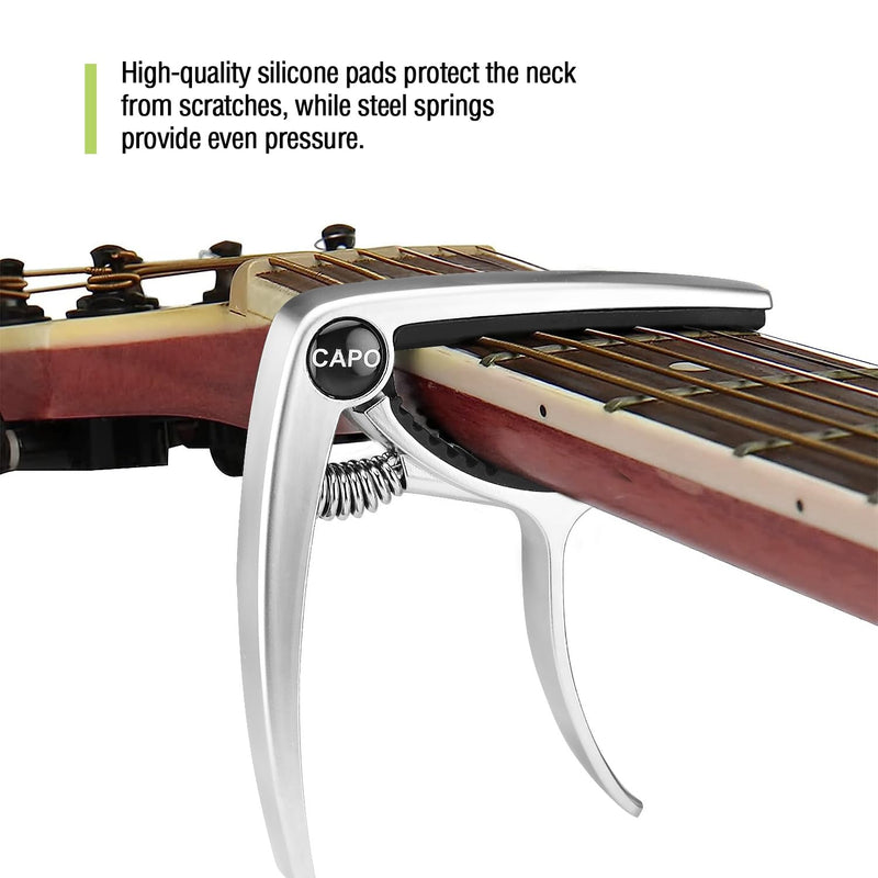 Guitar Capo, Capo, Capo for acoustic guitar, acoustic guitar capo, Capo for electric guitar, acoustic guitar capo 6 string, Guitar Capo for acoustic, Kapo, Guitar capos（Silver）
