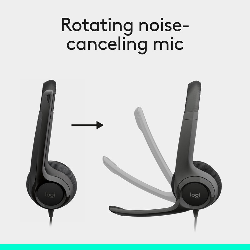 Logitech H390 Wired Headset for PC/Laptop, Stereo Headphones with Noise Cancelling Microphone, USB-A, in-Line Controls, Works with Chromebook - Black 1 Pack
