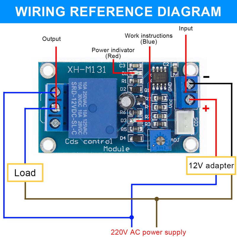 [AUSTRALIA] - DAOKAI XH-M131 Photoresistor Relay Module 12V DC Photoresistor Relay Module Light Control Switch Detection Sensor Automatic Light Control Switch with 24 AWG Wire (5 Pieces) 