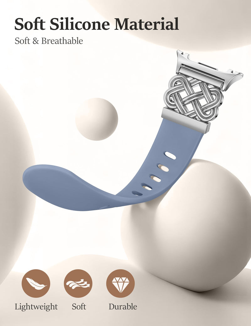 Minyee 2 Packs Watch Band Compatible with Samsung Galaxy Watch 8 40mm 44mm/ 8 Classic 46mm Band Women, No Gap One-Click Premium Silicone Strap & Multi-chain Mermaid Style Link Bracelet