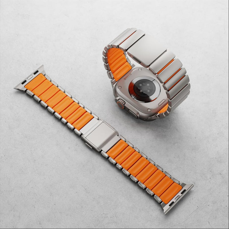 Unfettered Magnetic Titanium Band Compatible with Apple Watch Ultra 3/2/1 49mm Series 11 10 9 8 7 46mm 45mm 44mm 42mm SE 3/2/1, Silicone Dual‑Layer Link for iwatch Men Women Orange-t 49mm/46mm/45mm/44mm/42mm