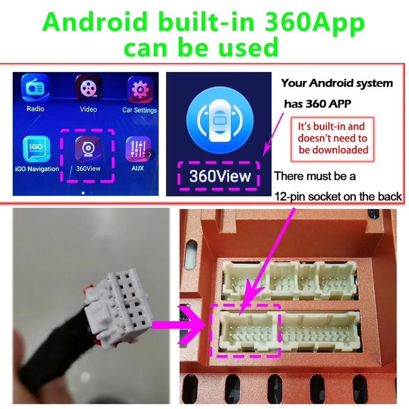 BY-J 360-Degree Panoramic Camera System for Android 3D 1080P Excellent Night Vision Parking Assist Kit with Mounting Accessories and Video Cables (360 Camera-1080P) 360 Camera-1080P