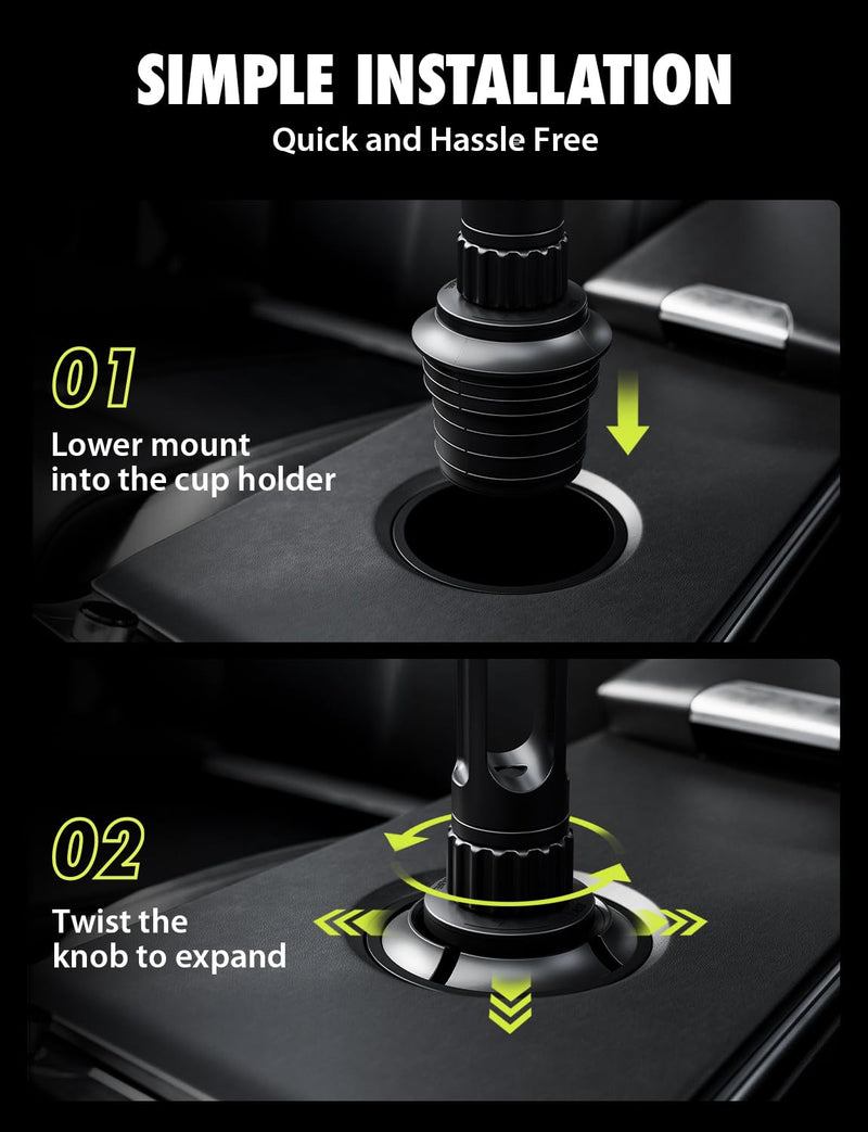 Bracketron OneClick Cup Phone Holder for Car, 360° Rotation Expandable Base | OneClick car phone mount with twist-to-expand base, folding support legs, and secure hold for smartphones up to 4.2 inches