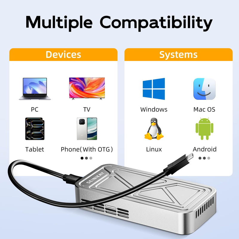 40Gbps M.2 NVME Enclosure with Cooling Fan,USB 4 NVMe Enclosure,Compatible with Thunderbolt 4/3/USB3.2/3.1/3.0/2.0