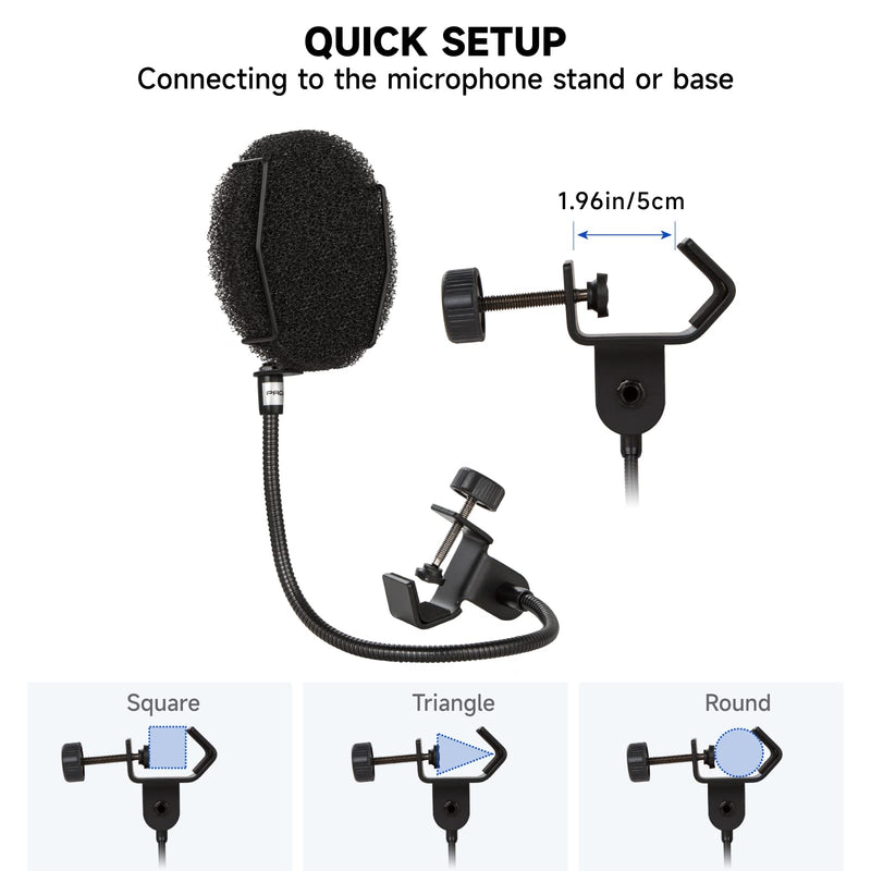 Pop Filter for Microphone - Sponge Layered Pop Wind Screen with Enhanced Flexible 360° Gooseneck Black Pop Filter