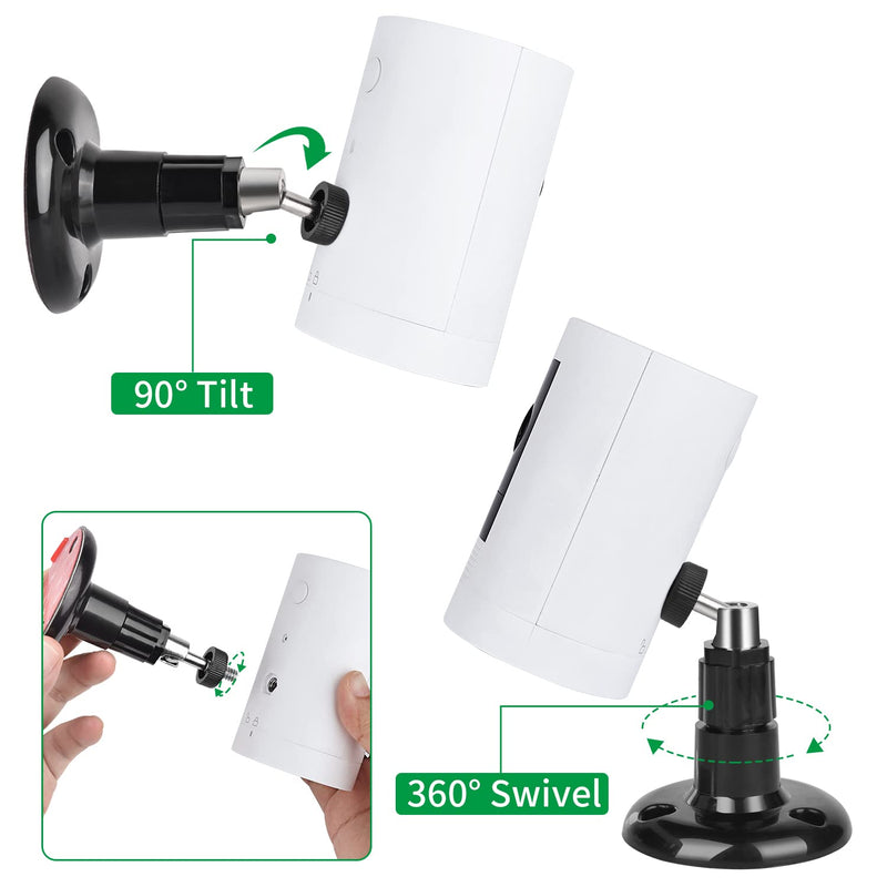 2Pack Adhesive Wall Mount for Ring Stick Up Cam & Ring Indoor Cam(1st Gen), 360 Degree Adjustable Screwless Bracket for Your Ring Surveillance Camera, 2 Ways Installation Without Drilling (Black) Black