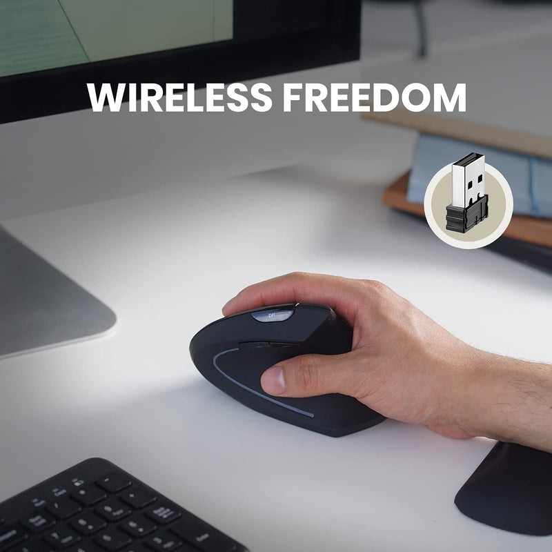 Perixx PERIMICE-713 Wireless Ergonomic Vertical Mouse - 800/1200/1600 DPI - Right Handed - Recommended with RSI User Black