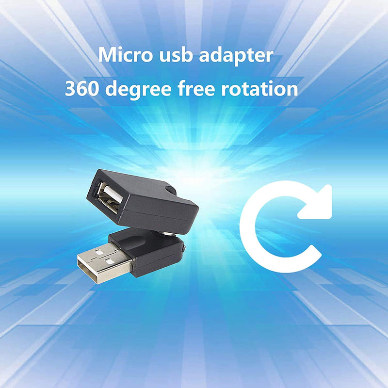 GELRHONR Swivel USB Adapter, Rotatable USB 2.0 Type A Male to Type A Female Extension Connector 360 Degree Rotation Adjustable Right Angle Extension Adapter Converter(Black- 2 Pack)