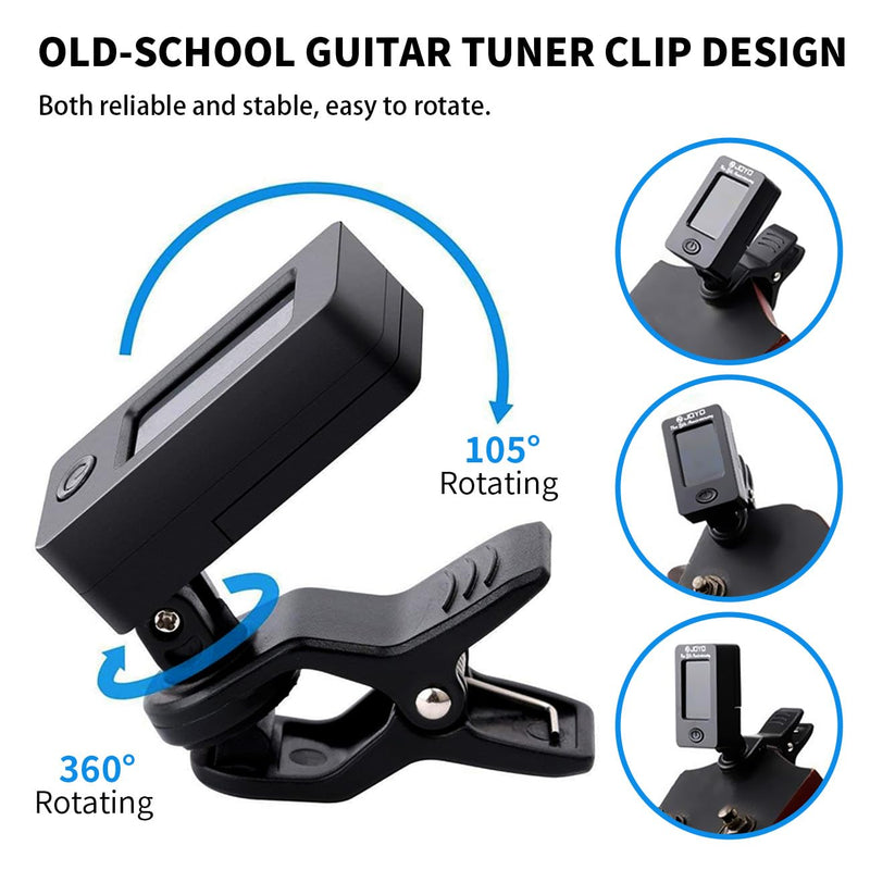 JOYO Guitar Tuner Guitar Capo with 6 PCS Picks Guitar Accessories Clip on Digital Electronic Tuner for Guitar, Bass, Ukulele, Violin, Mandolin