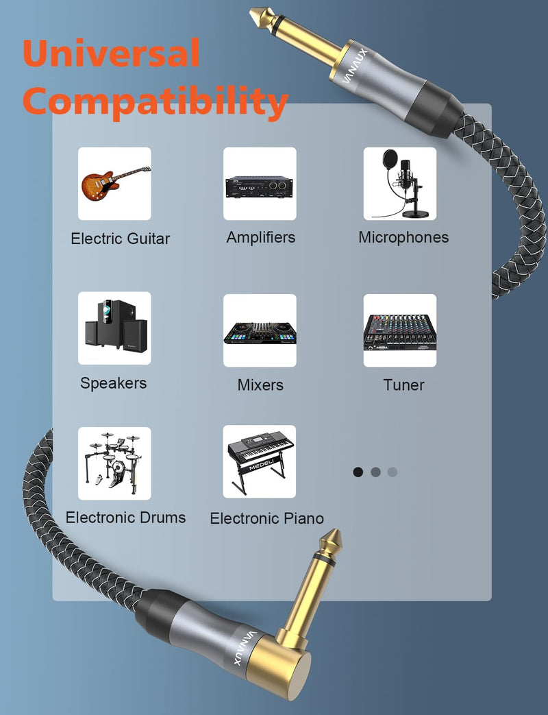 [AUSTRALIA] - VVANAUX 1/4 Inch TS Instrument Cable,16.5FT 6.35mm Male Mono Jack Stereo Audio Cord, Unbalanced Interconnect Line for Electric Guitar, Bass, Tuner, Keyboard, Pedalboards, Piano(16.5ft/5m) 90°-16.5ft/5m 