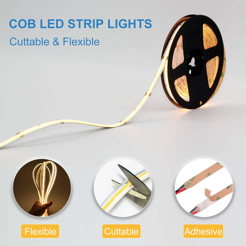 [AUSTRALIA] - LLTOP COB LED Strip Lights Waterproof IP67 DC24v Warm White 3000K 16.4ft/5m High CRI 92Ra+ Outdoor LED Tape Lighting DIY Cuttable for Bedroom Kitchen Cabinet Shelf (Power Supply Not Included) Warm White 3000K (power supply not included) 