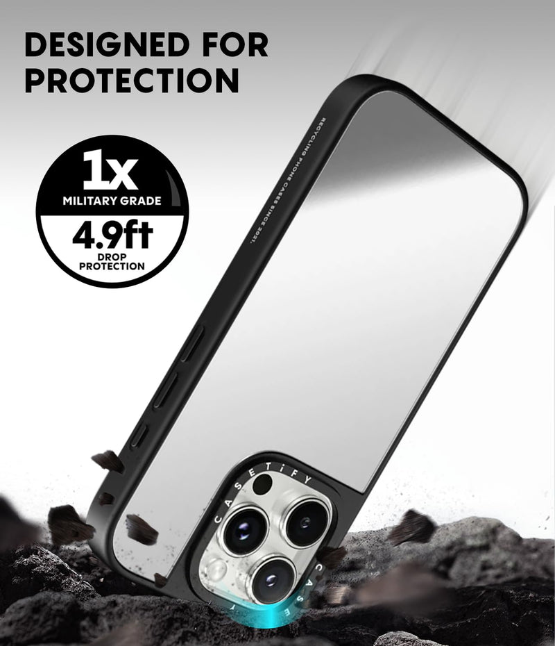 CASETiFY for iPhone 15 Plus Case - Mirror Compatible with MagSafe | Spider Man CoLab | Reflective | 4.9 ft. Drop Protection | Spider-Man Newspaper Sticker Case | Silver On Black 15 Plus Magsafe Mirror