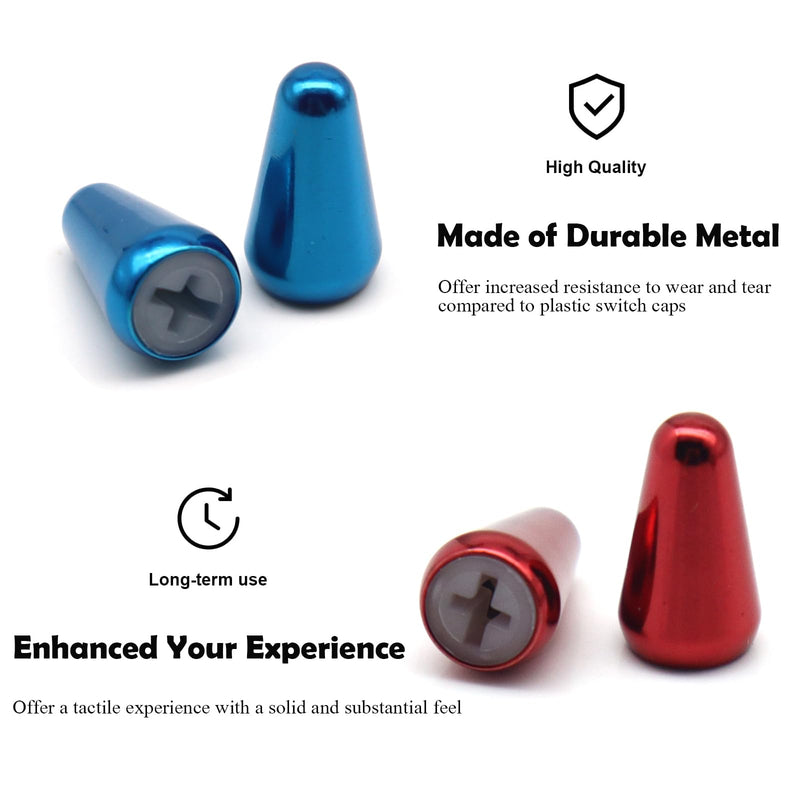 2pcs Guitar 5 Way Pickup Metal Switch Tip Toggle Switch Cap Switch Knob for Strat Tele(Blue+Red) Blue+Red