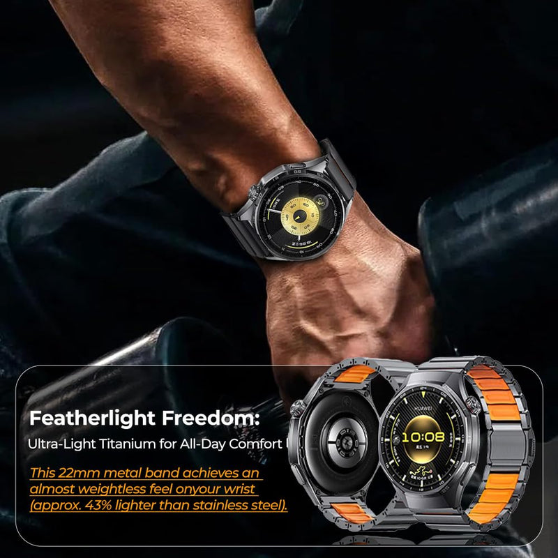 22mm Universal Titanium Watch Band for Huawei GT6/GT6 Pro/GT5/4/3 Pro/3 46mm, Garmin Fenix 8 47mm/Fenix 6 Pro/7/5 Plus- Hybrid Silicone Lining, Adjustable, Lightweight Anti-Slip, No Hair Pull black grey 22mm